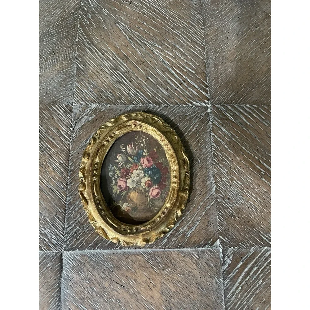 Vtg Italian Florentine Italy Oval Floral Urn Gold Gilt Wood 3.5x4.5